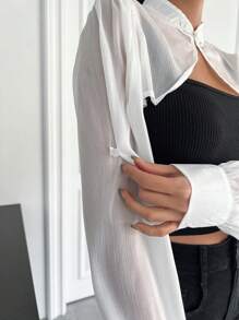 DAZY Áo crop top tay phồng cổ trụ dáng rộng không có áo hai dây, Áo dài tay cho nữ mặc khi trở lại trường, Quần áo mùa thu cho nữ - trắng - Xem 7