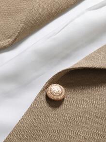 Femmeiva Premium Commuter Tweed Collared Fitted Waist Minimalist Metal Button Women Suit Jacket - Khaki - View 7