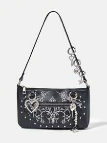 ROMWE Grunge Punk Fashionable Women Shoulder Bag, Minimalist & Multifunctional - Black - View 3