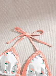 Swim Mod Cute Cherry Print Triangle Bikini Top