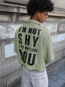 PAVTROS Manfinity Streetrush Men's Short Sleeve Boxy Silhouette Cut-Off Edge Woven Checkered Printed Button-Up Shirt Y2k Jacket Men Cropped Men's Shirt Men's Cropped Shirts Men Cropped Button Up Streetwear Men Shirts,Street Wear - Multicolor - View 3