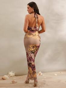 Silquee 夏季女式花卉印花紧身长款度假连衣裙，女式夏装，女式夏装，女式度假连衣裙，女式度假连衣裙，海滩度假连衣裙，适合约会之夜、女生派对、生日派对、夜总会、派对节、派对、休闲日常穿着， - 彩色 - 查看 2