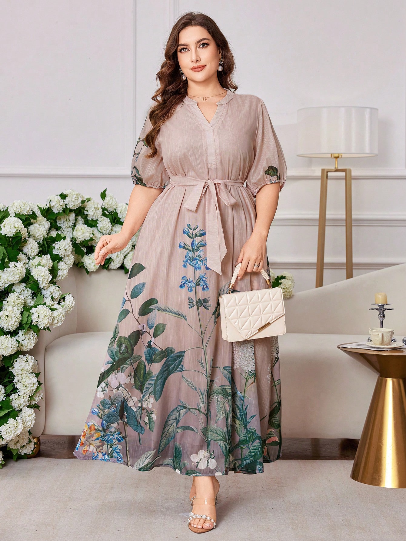 Modelyn فستان كبير الحجم للسيدات بطبعات زهرية أنيق...