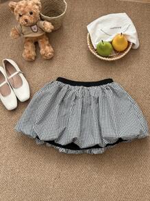 INAWLY 女式休闲格子荷叶边下摆A字迷你裙，夏季 - 黑與白 - 查看 2