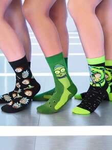 Rick and Morty X SHEIN 3 paia di calze da donna morbide e traspiranti, che assorbono l'umidità, con punta e tallone rinforzati per maggiore durata, adatte per tutte le stagioni, nei colori nero e verde, unisex - Multicolore - Visualizzare 6