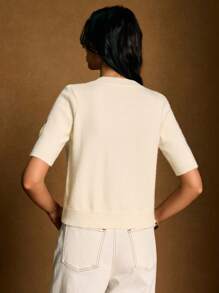 Poéselle 柠檬刺绣休闲针织短袖开衫 - 米色 - 查看 2