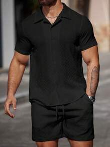 Manfinity CasualCool 男士夏季休闲纯色短袖衬衫和短裤套装