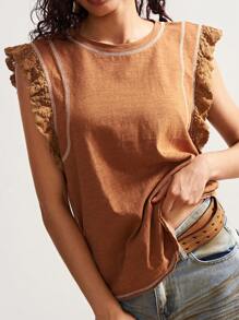 Bohemela 波西米亚风休闲刺绣网眼蝴蝶图案针织宽松女式背心 - 棕色 - 查看 2