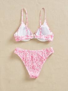 Swim Mod Women's Floral Print Beachwear Swimsuit Set For Summer Beach Vacation - Baby Pink - View 2
