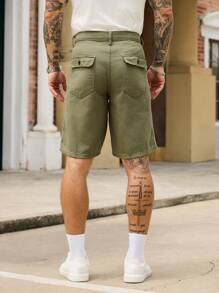 Manfinity Homme 男士休闲宽松百慕大风格多口袋牛仔短裤 - 軍綠色 - 查看 2