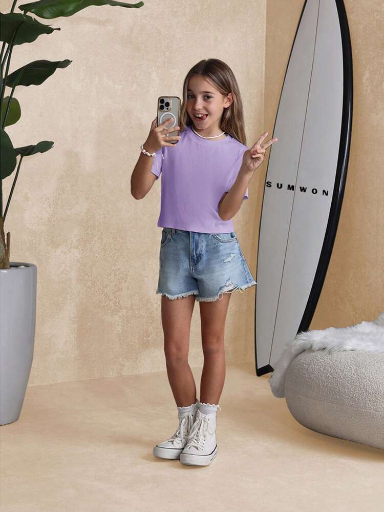 Ribbed Baby Tee Short Sleeve Crop T-Shirt