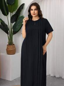 SHEIN Najma 女士宽松休闲传统阿拉伯风格长裙，夏季 - 寶藍色 - 查看 1