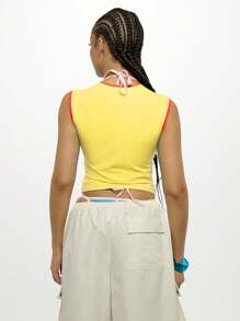 SUMWON WOMEN Miami Club Festival Tank Top Sleeveless Crop Top With Contrast Binding Y2K Streetwear Summer Beach Party Concert Music Festival Vacation - Yellow - View 2