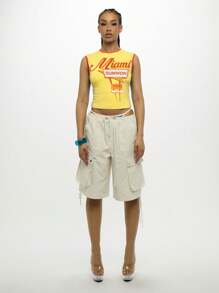 SUMWON WOMEN Miami Club Festival Tank Top Sleeveless Crop Top With Contrast Binding Y2K Streetwear Summer Beach Party Concert Music Festival Vacation - Yellow - View 3