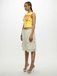 SUMWON WOMEN Miami Club Festival Tank Top Sleeveless Crop Top With Contrast Binding Y2K Streetwear Summer Beach Party Concert Music Festival Vacation - Yellow - View 4