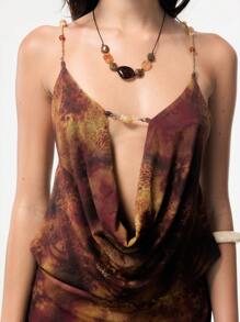 TypaGal The Flowing Mini Dress Features A Rich Tie-Dye Hue, A Bold Draped Neckline, And Delicate Shoulder Straps, Perfectly Capturing The Glamorous Brazilian Night. This Dress Seamlessly Blends Daring Style With Festive Energy, Creating An Unforgettable Look. - Multicolor - View 3