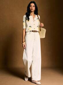 Poéselle 柠檬刺绣休闲针织短袖开衫 - 米色 - 查看 6