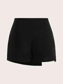 Ellevyn Plus Chain Detail Wrap Front Black Skort - Black - View 2