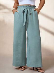 Weeklong Simple Elastic Waist Loose Fit Wide Leg Pants - Cadet Blue - View 5