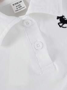 SHEIN Ensemble chemise polo blanche élégante et douce avec col et logo mignon de cheval, assorti à une jupe noire à volants. Tenue d'été pour bébé fille - Noir - Voir 6