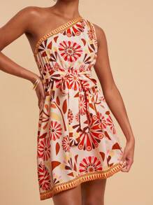 Travachic Retro Print Halter Collar Waisted A-Line Dress For Women, Vacation Style - Multicolor - View 5
