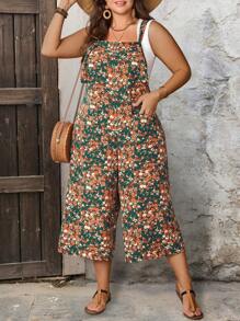 SHEIN Clasi Bộ đồ liền thân thắt nút hoa giản dị cỡ lớn dành cho nữ, ống đứng thoải mái, thích hợp mặc hàng ngày và ngày lễ - Nhiều màu - Xem 6