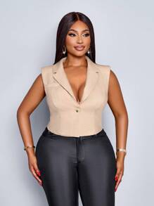 Maweii Women's Solid Color Notched Lapel Single-Breasted Cropped Casual Blazer Vest For Autumn Graduation,Back To School,Teacher Outfits For Women - Khaki - View 6