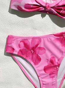 SHEIN 女童可爱图案泳衣套装，非常适合海滩度假和游泳 - 玫紅色 - 查看 3