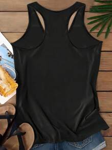 EMERY ROSE 节日休闲简约眼睛印花宽松大码吊带背心夏季图案背心女式独特上衣女式图案背心返校万圣节服装夜间外出上衣 - 黑色 - 查看 2