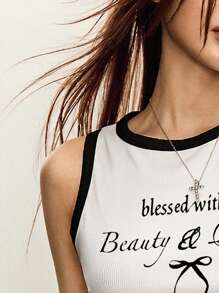 Top sin mangas de cuello redondo de moda para mujer, adecuado para el verano - Blanco - Ver 5