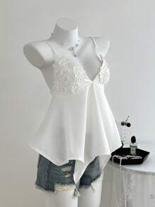 Elamini Áo ba lỗ thường ngày cho nữ, viền bất đối xứng - trắng - Xem 6