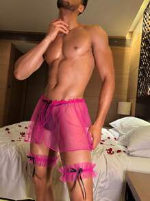DrisQ Ropa interior masculina de malla transparente de un solo color - Rosa - Ver 4