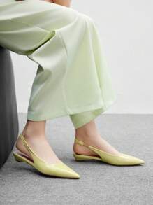 CUCCOO BIZCHIC 女士夏季新品双方扣尖头低粗跟平底穆勒鞋，个性化百搭舒适巧克力棕色一脚蹬芭蕾平底鞋，适合工作和休闲穿着 - 黃色 - 查看 3