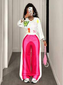 BamGleam Pantaloni casual con vita in vita coulisse e contrasto di colore, adatto per uso esterno