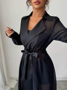 Elenzga Chaqueta elegante y versátil de apertura frontal, de satén con efecto de torsión, cintura ceñida, de larga duración y ligera