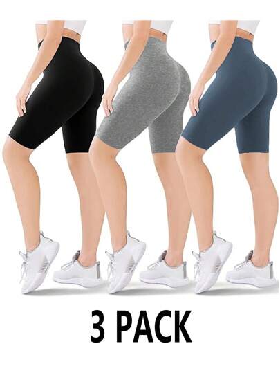 SHEIN SXY 3 Packs Women's Leggings, Comfortable And Smooth For Yoga, Fitness And Cycling, And Everyday Wear Women Biker Shorts Short Leggings Women Athletic Shorts Biker Shorts Set; 3 Packs Biker Shorts