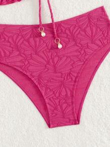 Swim Mod 2pcs Women's Textured Elegant Strapless Swimsuit Set For Summer Beach Vacation - Hot Pink - View 6