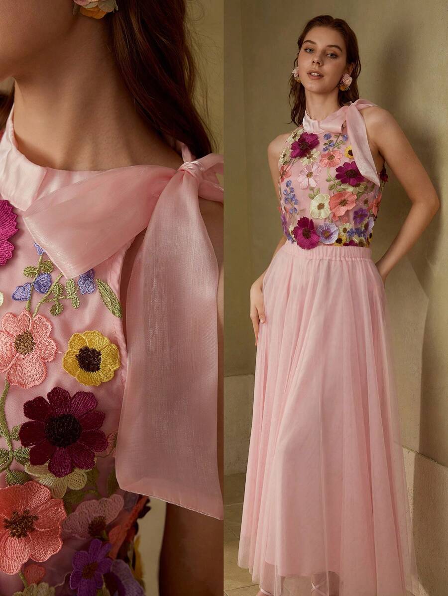 MOTF PREMIUM ÁO BA LỒI THÊU HOA - Hồng - Xem 1