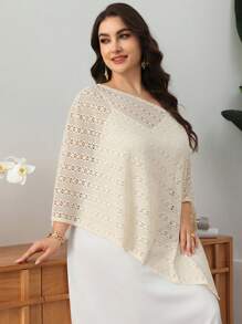 Modelyn Conjunto de 2 piezas de talla grande elegante con hombros oblicuos de ganchillo para primavera/verano - Beis - Ver 6