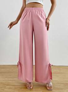 Roylia Women's Solid Color Elastic Waist Straight Loose Casual Pants