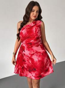 Firerie 大码不对称领口时尚夏装 - 紅色 - 查看 3