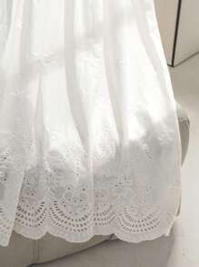 Mulvari 春夏中长款棉质抽绳腰绣花女士半身裙 - 白色 - 查看 2