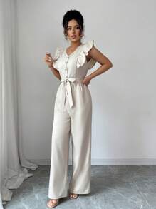 Selianne Casual Women's Ruffle Drawstring Jumpsuit - Apricot - View 6