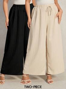 SHEIN LUNE 2 piezas Pantalones casuales de talla grande de unicolor