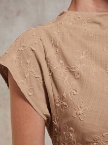 COSMINA Women's Fashionable & Elegant Embroidered Waist Mini Dress - Khaki - View 8