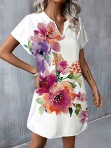 大码女式休闲碎花V领梭织短裙，适合春夏穿着 - 彩色 - 查看 7