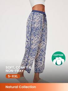 LUVLETTE Soft Cotton Patterned Wide Fit Women Lounge Bottom Airy Pajama Pants Pajama Style Trousers Pants With Pockets