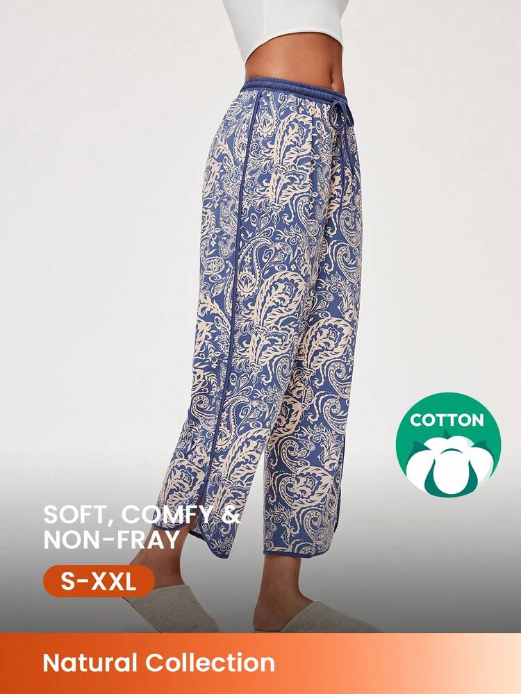 Pantalones de pijama de estilo holgado de algodón suave con estampado de verano, pantalones de pijama de corte ancho y bolsillos