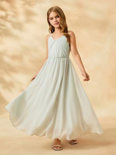 SHEIN Piano Recital Dress, Flower Girl Outfit, Wedding Bridesmaid Tulle Strap Dress For Girls, Violin Performance Prom Gown, Choir Uniform Princess Dress For Big Tween Girl