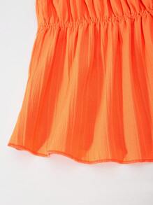 SHEIN Sparklyn Tween Girls Casual Sweet Lovely Textured Crinkle Fabric Cropped Tank Top With Relaxed Wide Leg Pants 2 Pieces Set, Suitable For Daily Commute, Holiday, Sisters Street Style, Spring/Summer - Orange - View 7